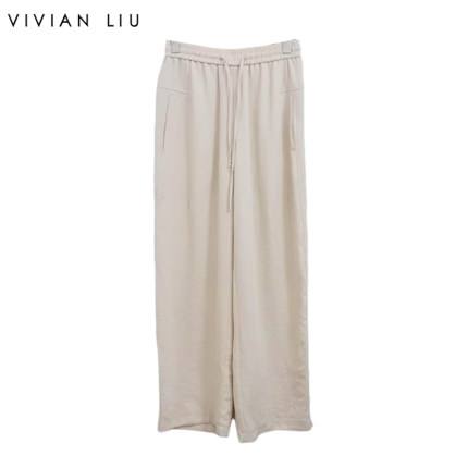 VIVIAN LIU V2535009 25新款松紧带抽绳斜插口袋显瘦直筒宽松长裤