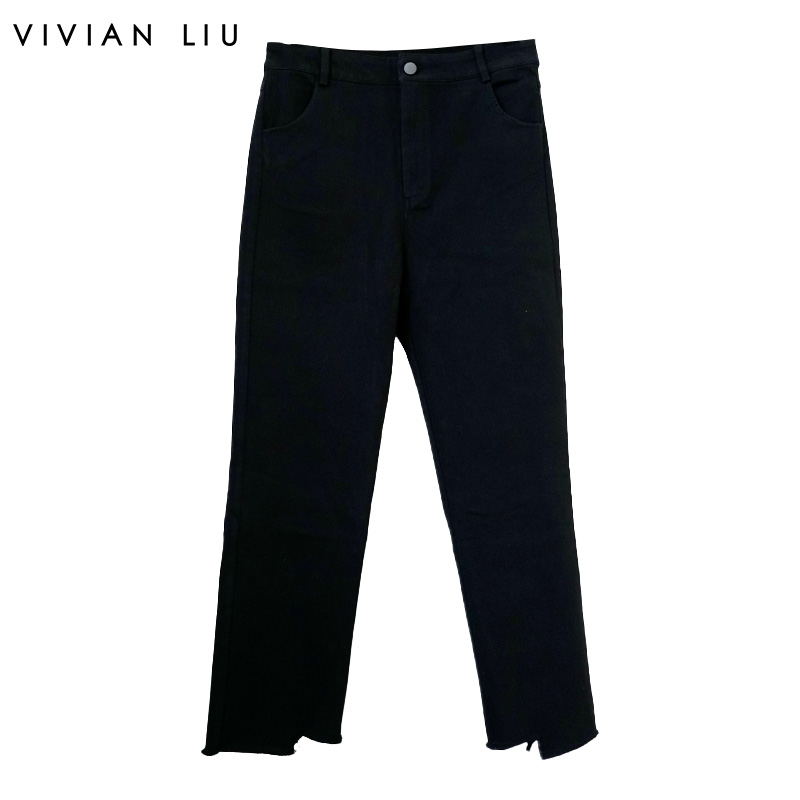 VIVIANLIU/红英毛边裤口长裤