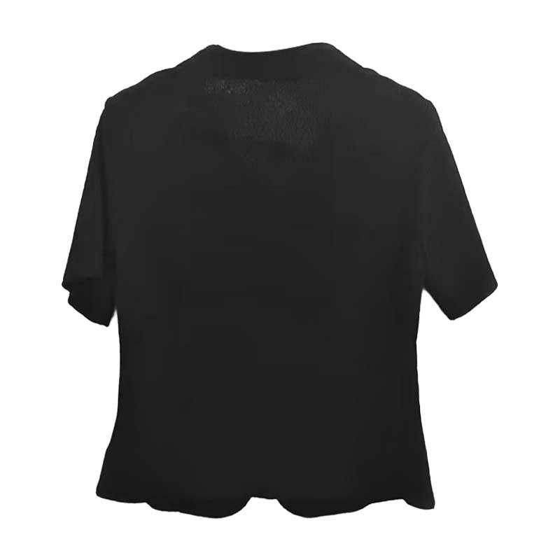 一排扣短袖修身针织蕾丝上衣