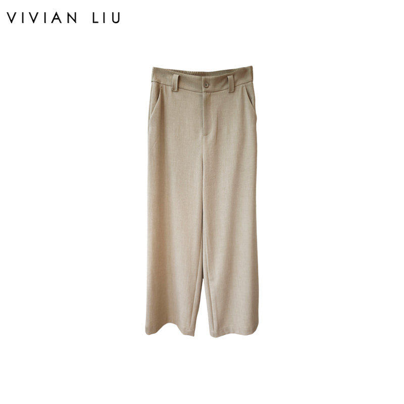VIVIAN LIU薇薇安刘D2635030夏女装新款半松紧腰后兜翻盖直筒长裤