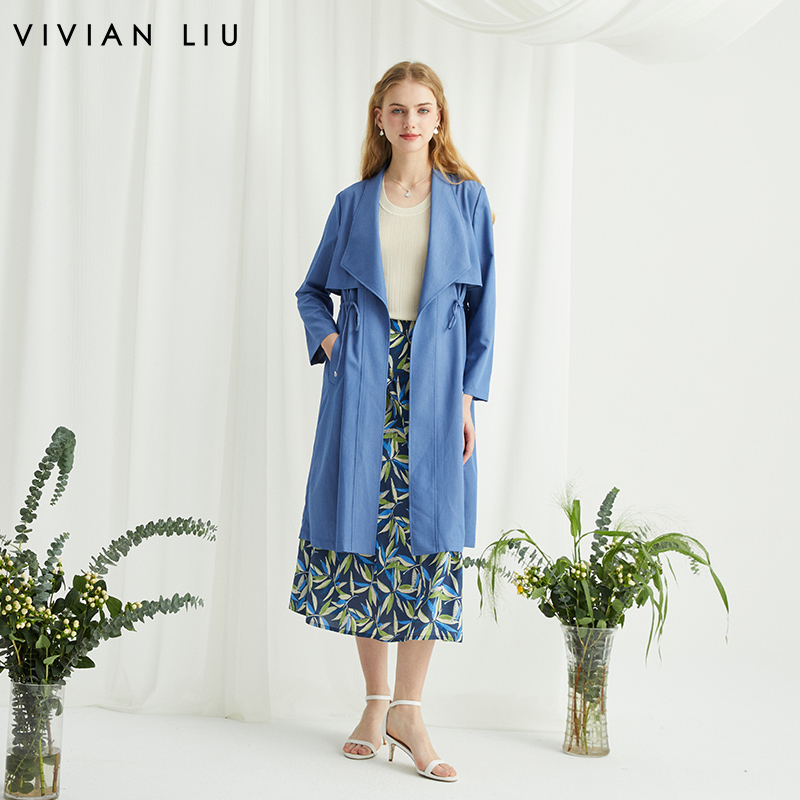 时尚翻领收腰长款风衣