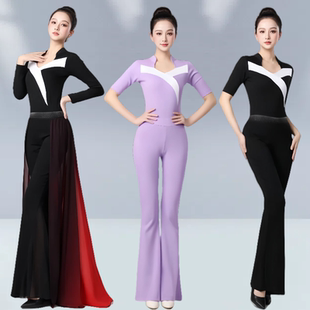 形体服套装女士成人新款春季纯棉喇叭裤立领上衣礼仪高端训练服装