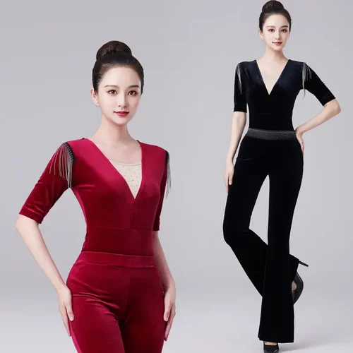 丝绒流苏形体服秋冬高端女士礼仪