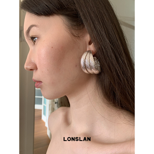 LONSLAN 2025ss设计感夸张肌理大C型耳饰银色百搭耳钉 ACC