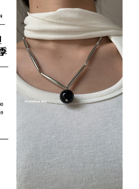 LonslanAcc黑色圆球金属边拼接链