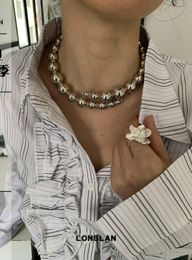 质感银色圆球开口随意颈链