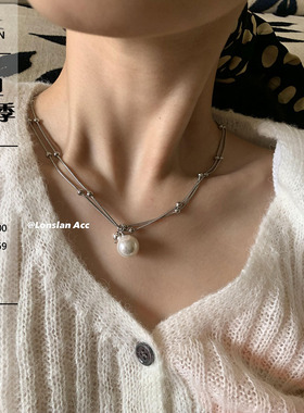 LonslanAcc珍珠吊坠叠层项链女