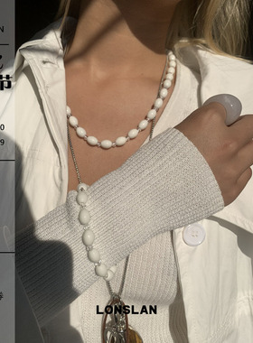 LONSLAN ACC 2025SS简约白色小米珠拼接锁骨链＋手链气质精致配饰