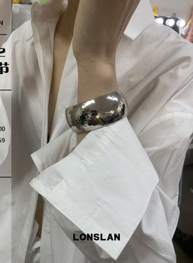 LONSLAN ACC 2025ss银色设计感弹簧开口肌理感手环时尚手镯重工