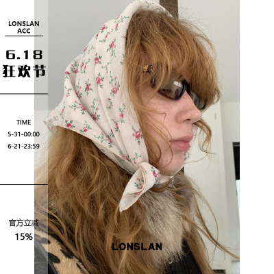 LONSLAN ACC 秋冬时尚吸晴小碎花头巾多用粉色方巾
