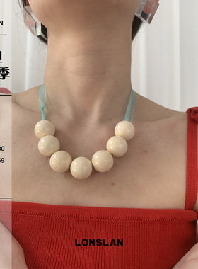 LONSLAN ACC 2025ss可爱色彩米色串珠绑带项链百搭锁骨链