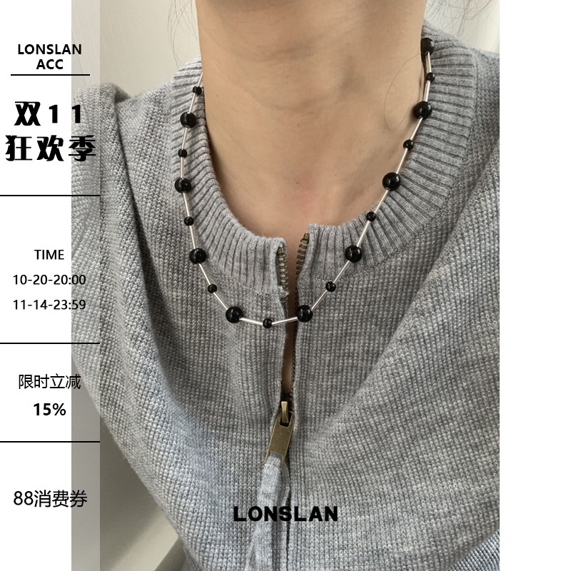 LONSLAN ACC 秋冬设计感不规则珠珠串珠锁骨链ins冷淡风项链