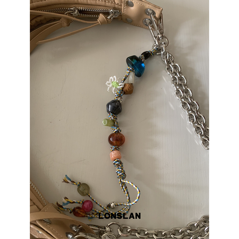 LONSLAN ACC 2025ss韩系可爱石头串珠流苏包包挂件可当手链