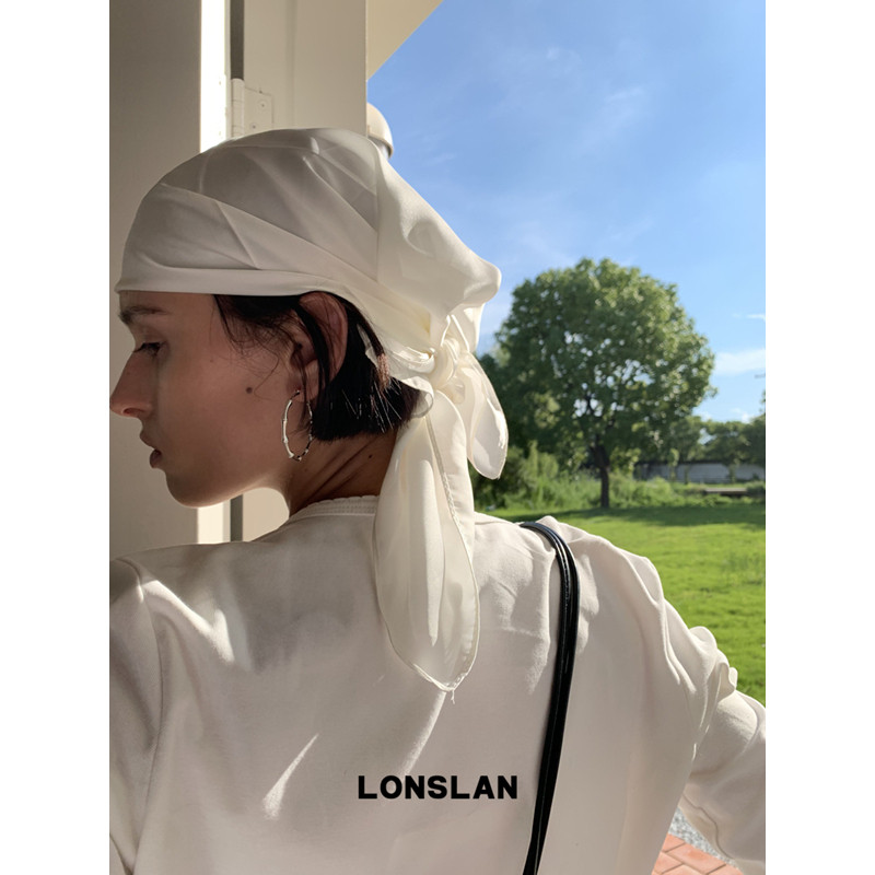 LONSLAN ACC 26早秋 简约缎面仿真丝方形丝巾包头头巾图片