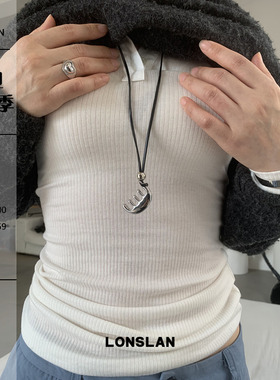 LONSLAN ACC 秋冬设计感梳子吊坠时尚黑绳项链百搭毛衣链