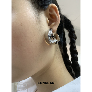 耳钉半球耳饰 2025ss简约形宽面肌理感欧美风个性 LONSLAN ACC