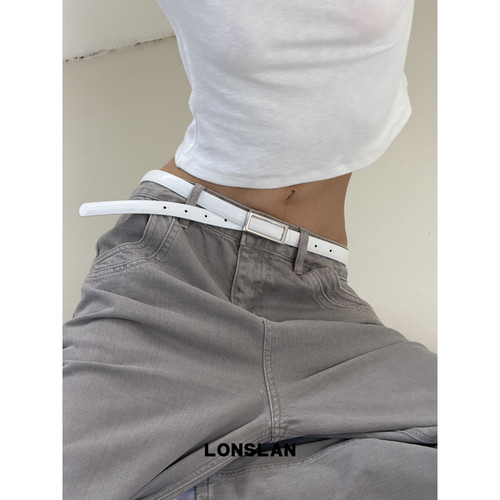 LONSLAN ACC 26早秋 小众基础款镂空方扣百搭窄皮带极简PU腰带
