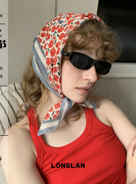 LONSLAN ACC 春夏时尚碎花薄款仿麻小方巾百搭头巾