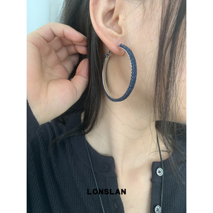 LONSLAN 秋冬设计感牛仔大圈圈港风气质耳环 ACC