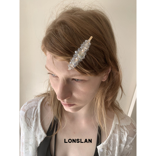 LONSLAN 2025ss韩系镶钻串珠金属一字夹少女边夹ins发卡 ACC