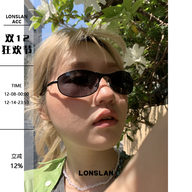 LONSLAN ACC 2025ss时尚帅气金属框椭圆镜片百搭太阳镜凹造型墨镜