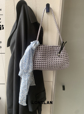 LONSLAN ACC 春夏淡蓝色清新小碎花长款丝巾可系腰上围巾