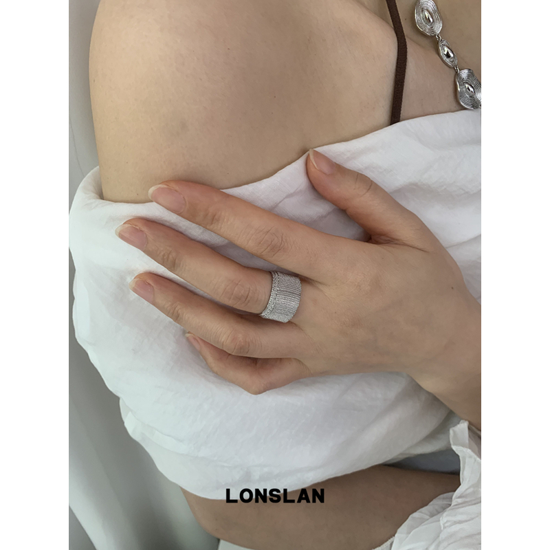 LONSLAN ACC 2025ss做旧银色磨砂简约开口宽版戒指