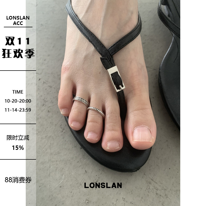 LONSLAN ACC 2025ss 设计感做旧简约素圈叠戴指环脚趾戒指
