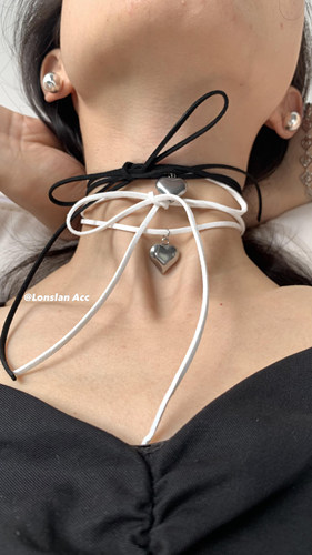 LONSLAN质感银爱心蝴蝶结绑带链