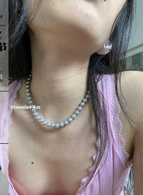 LONSLANACC银灰色圆球串珠项链