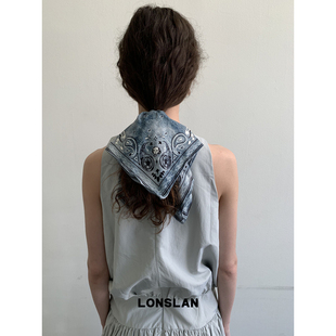 LONSLAN 2025ss小众设计复古图腾印花方形缎面发圈 ACC