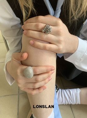 LONSLAN ACC 2025ss个性银色点状圆球磨砂戒指ins食指戒