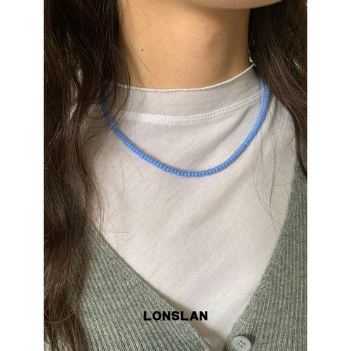 LONSLAN ACC 26秋冬韩系精致蓝色小米珠串珠锁骨链ins项链
