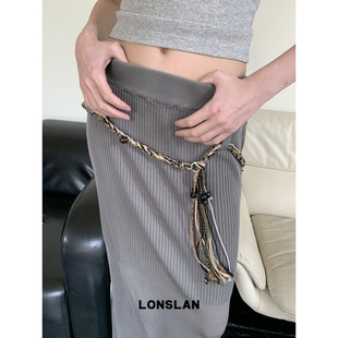 LONSLAN 2025ss复古编织扭结流苏腰链可当手机挂绳 ACC