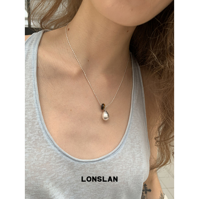 LONSLAN ACC 春夏简约项链拉丝水滴虎眼石珍珠球项链精致配饰