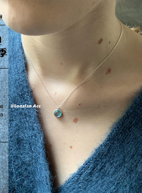 LONSLAN925S圆球蓝色女温柔项链