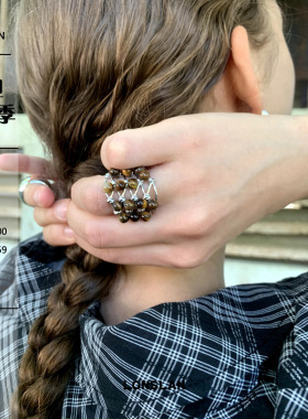 棕色宽版串珠设计感食指戒指