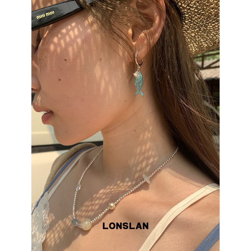 LONSLAN ACC 春夏设计感可爱蓝色小鱼＋项链亮眼配饰图片