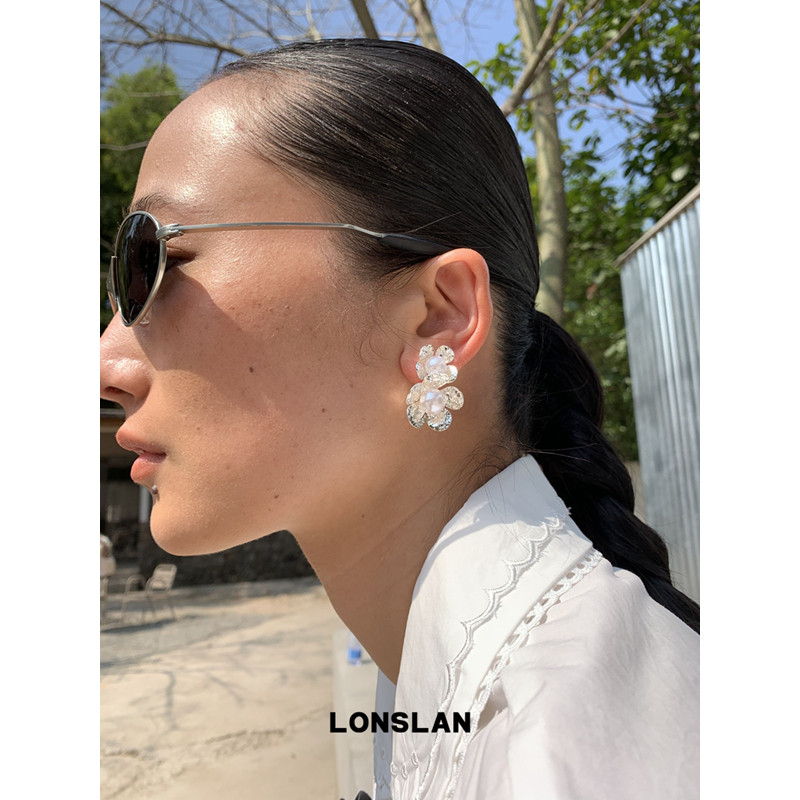 LONSLAN ACC 2025ss法式花朵珍珠精致银色耳钉气质配饰,饰品/流行首饰/时尚饰品新,耳环,淘宝优惠券,粉丝福利购,淘宝优惠卷
