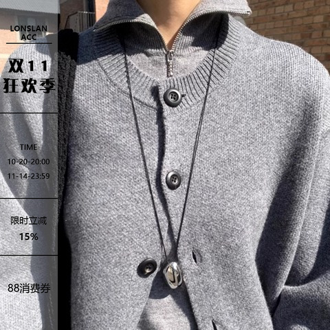 LONSLANACC重工INS银色吊坠项链