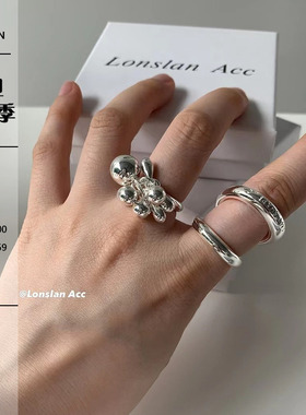 LONSLANACC金属银珠珠吊坠戒指