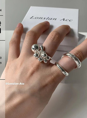 LONSLANACC金属银珠珠吊坠戒指