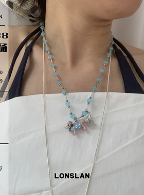 LONSLAN ACC 2025ss夏日童趣俏皮卡通蓝色小狗土星吊坠串珠项链