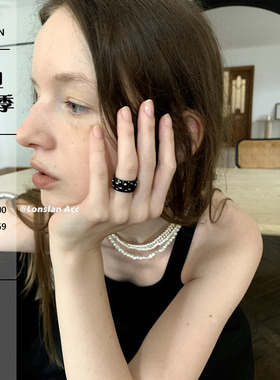 LONSLANACC宽版黑色镶钻戒指