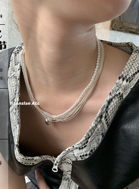 LONSLAN多层叠带仙女质感银项链