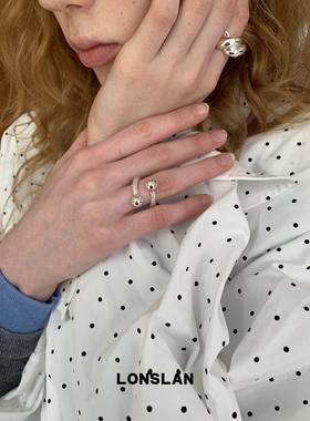 LONSLAN ACC 秋冬简约银色交叉波浪纹理气质戒指叠戴套组