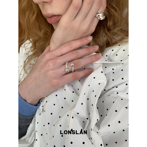 LONSLAN ACC 秋冬简约银色交叉波浪纹理气质戒指叠戴套组