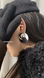 耳环 金属质感可拆卸圆形切片小众银设计款 LONSLAN ACC