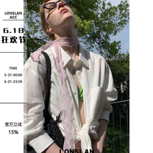 LONSLAN ACC 2026新款设计感印花褶皱网纱丝巾长款凹造型丝带