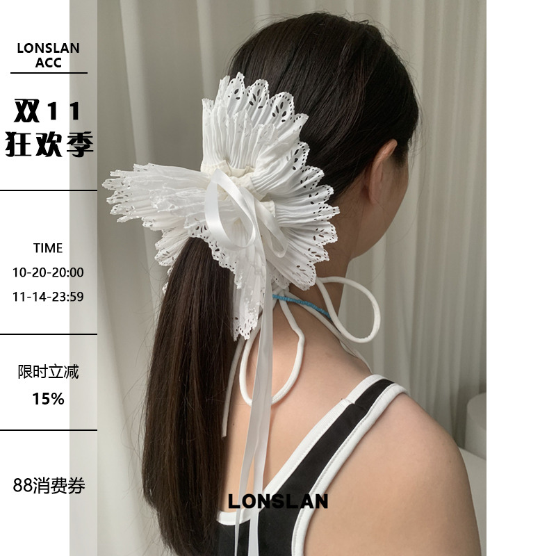 4LONSLAN ACC 2025ss白色优雅蕾丝边收腰双层芭蕾舞风发圈